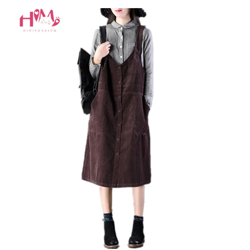 

Korean Corduroy Suspender Dress Japanese Mori Girl Fashion Style Loose Female Overalls Clothes 2018 Vintage Women's Midi Dresse