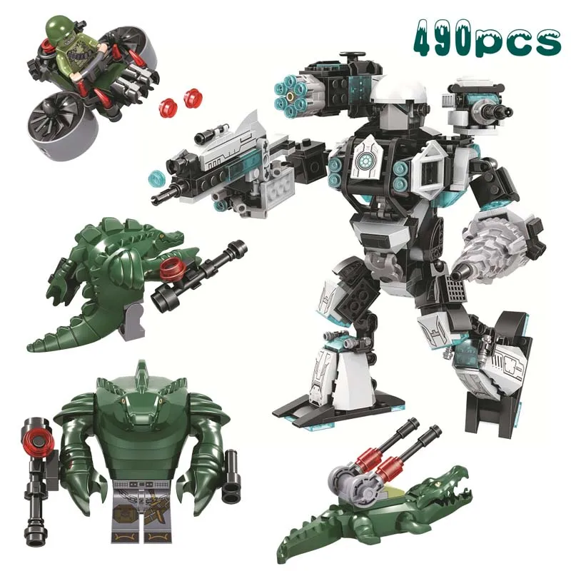 

Military series Biochemical War Mutant Crocodile Robot Mech Wars Dinosaur Mech Warrior Building Blocks Toys For Kids Gifts