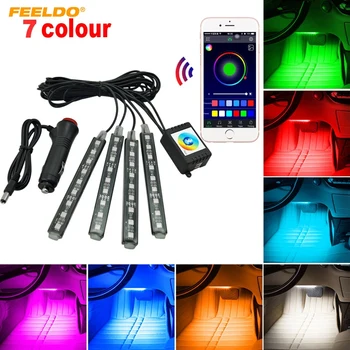 

FEELDO 4pcs/set Car Blutooth APP Intelligent Control Decorative LED Atmosphere Neon Light RGB Car Interior Footwell Light#4561