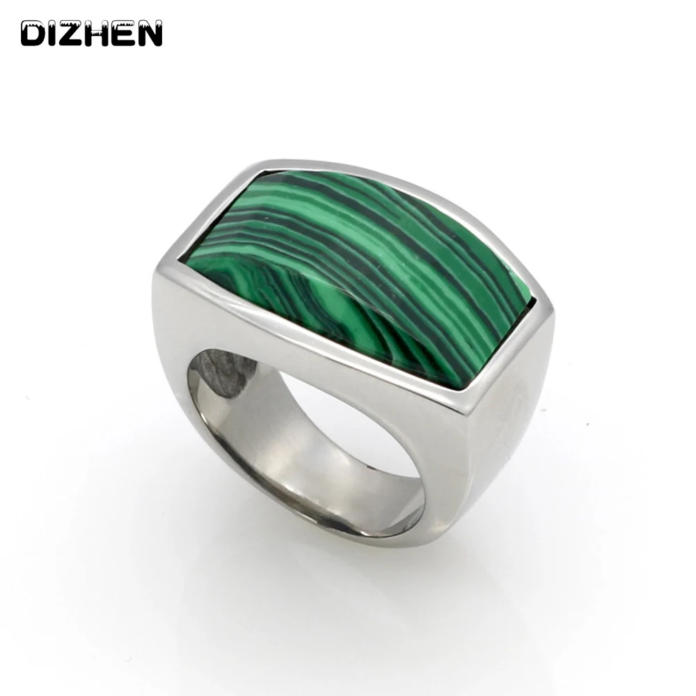 Высокое качество модные ювелирные изделия 316L нержавеющая сталь Малахит/лазурит натуральный камень кольцо для мужчин подарок на день рождения R17124 - Цвет основного камня: Green stone
