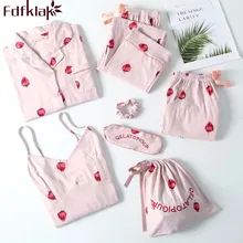 Fdfklak/комплект пижам из 7 предметов; женские пижамы с длинными рукавами; сезон весна-осень; повседневные хлопковые пижамы; домашняя пижама Femme