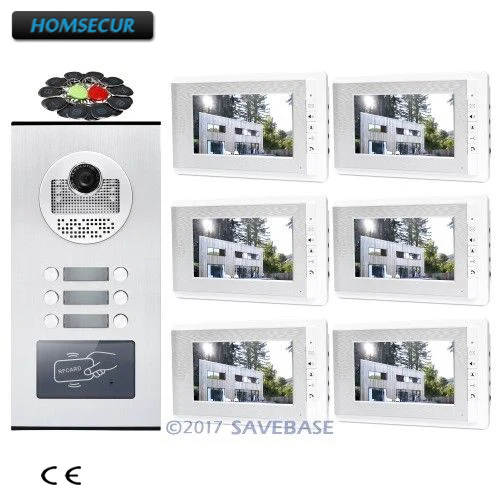 HOMSECUR 7 &quotпроводной видеодомофон с RFID наружным блоком для 6 квартиры|Видеодомофон|