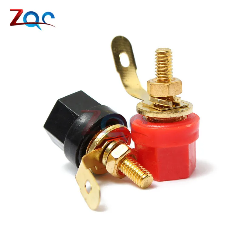 

2PCS Gold Amplifier Speaker Binding Post Terminal 4mm Banana Plug Jack Black + Red