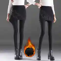 Модные женские обтягивающие брюки 2019 осень и зима новые корейские тонкие плюс бархатные толстые строчки Ложные два предмета Леггинсы Брюки