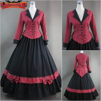 

Black and Red Plaid Vintage Gothic Victorian Dress Gown custom made