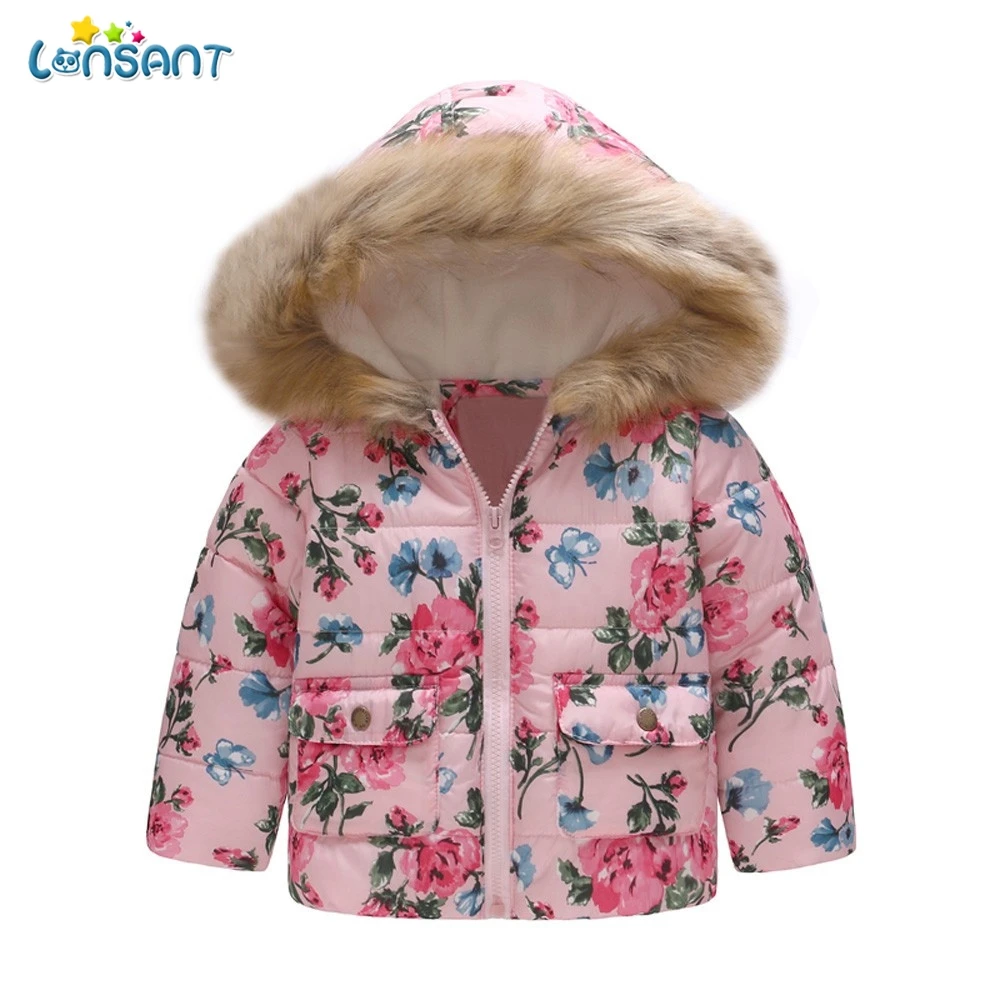 

LONSANT Baby Jacket Winter Clothes Toddler Baby Girsl Boys Flower Print Winter Warm Jacket Hooded Windproof Coat Kids Clothing