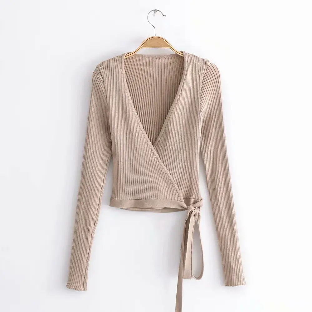 

casual new women sweater V neck lace up solid spring autumn female knitted sweater pullovers long sleeve chic soft Jumper tops