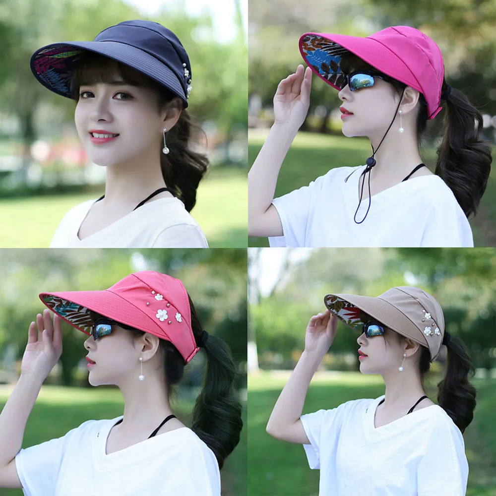 Sun Hats Visors Hat UV Protection Cap Black Womens Summer Caps Ponytail Wide Brim Hat,4 Watermelon Red