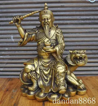 

Christmas 12"chinese myth brass yuanbao Mammon Fortuna wealth god seat evil tiger statue Halloween