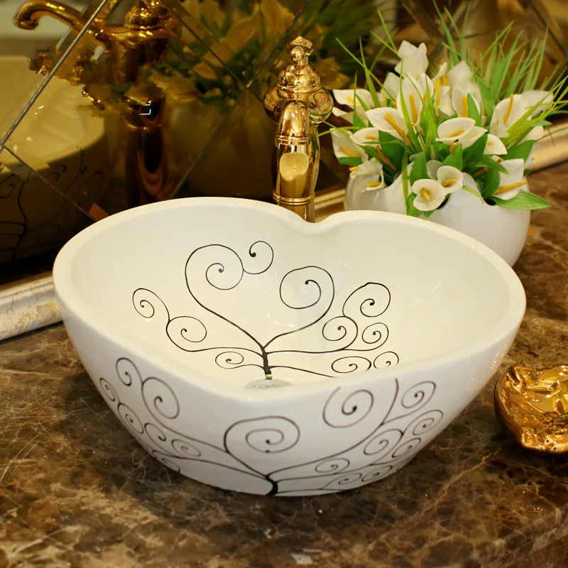 Europe Vintage Style Ceramic Art Basin Sinks Counter Top Wash Basin Bathroom Vessel Sinks vanities artistic sink & wash basin (1)