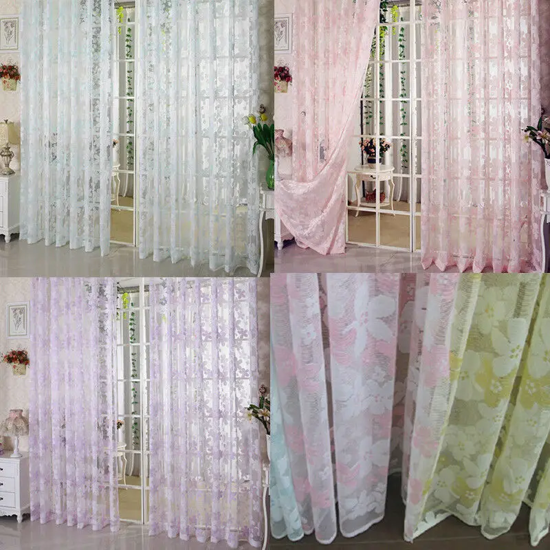 

Sheer Curtain Scarf Floral Print Warp-knitted Small Color Screen Door Window Panels 1mx2m