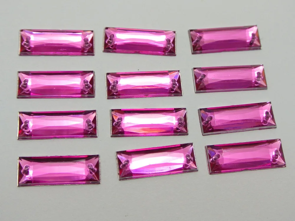 

100 Hot Pink Acrylic Flatback Sewing Rhinestone Rectangle Sew on beads 7X19mm