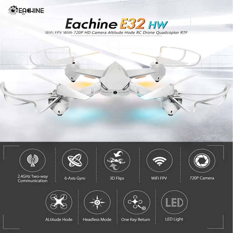 

Eachine E32HW WiFi FPV With 720P HD Camera Altitude Hode Headless Mode RC Drone Quadcopter RTF Black White VS MJX B6