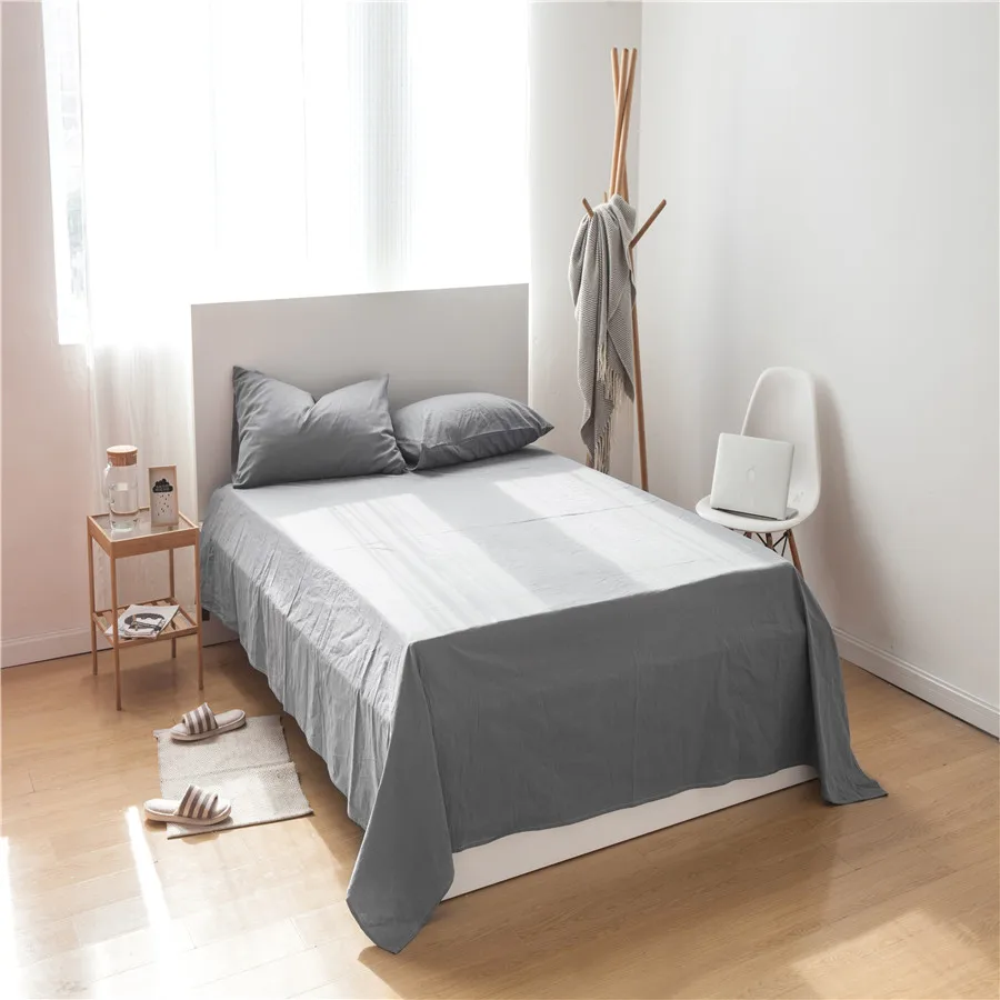 

LISM Solid color Washed 100% cotton sheets pillowcases bedding set bed sheet 3Pcs