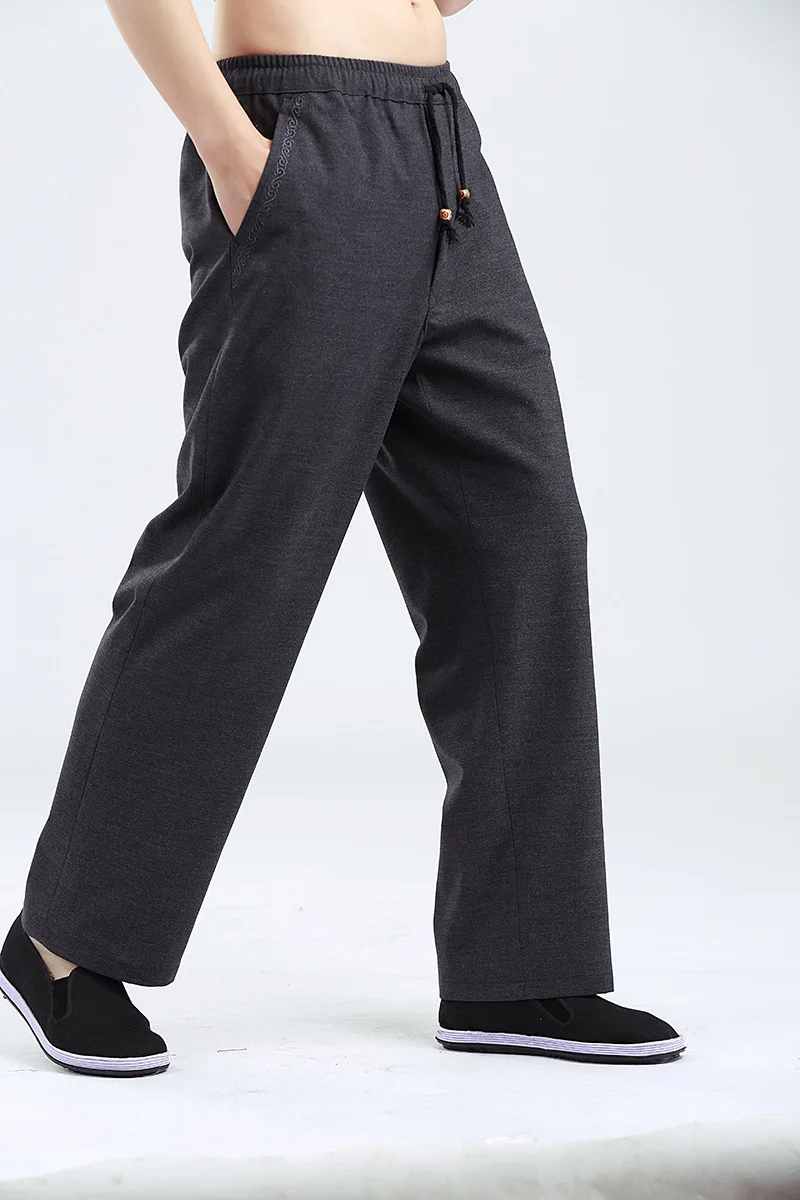 Осень зима новые мужские шерстяные толстые брюки китайский стиль Мужские повседневные свободные брюки с эластичной резинкой на талии M L XL XXL XXXL 2633