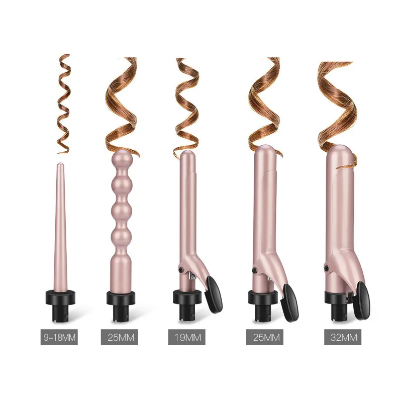 Modelador de Cabelo Salão de Beleza Máquina + Luva Curling Wand Cerâmica Profissional Cabelo Ferro 5 Barris Intercambiáveis Onda Clip50 5in1 4 5in1 curling wand cerâmica modelador de cabelo