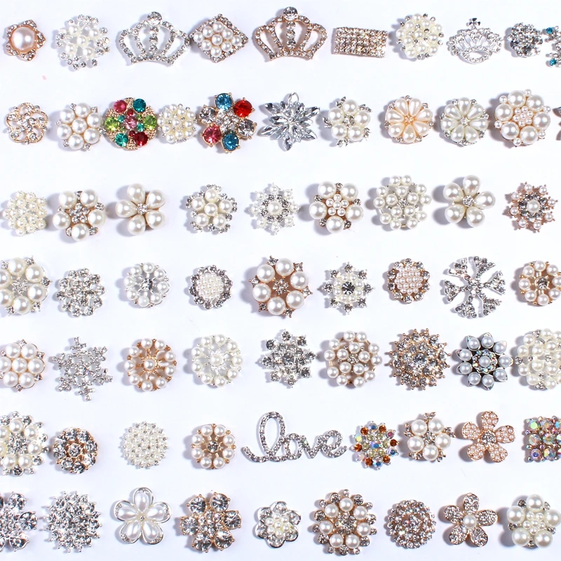 

120PCS Fashion Bling Rhinestone Buttons With Ivory Beads For Hair Accessories Jewelry Accessories Bead For Women Decoration