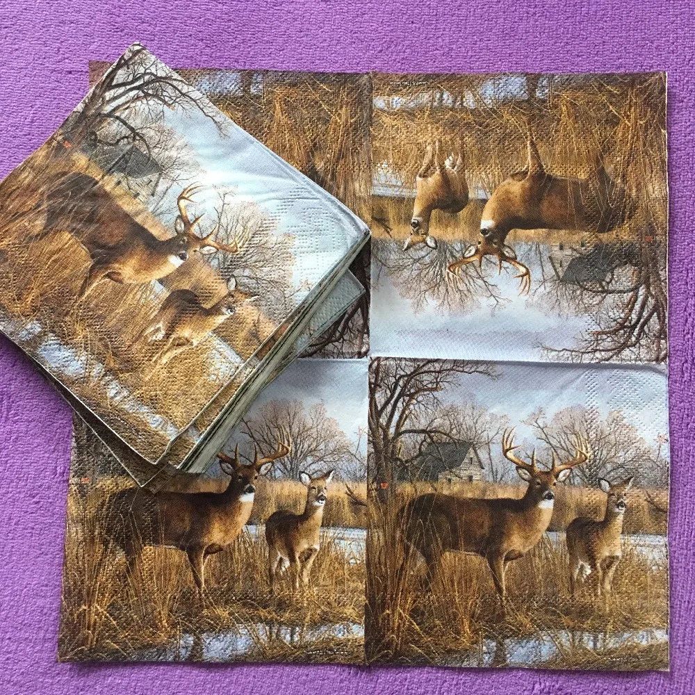 

25cm paper napkin tissue cute animal deer grassland handkerchief oil craft decoupage girl boy kid birthday party serviet