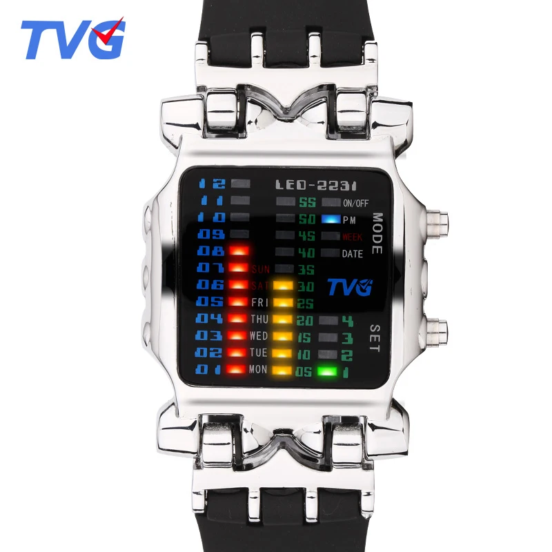 الفاخرة العلامة التجارية TVG الساعات الرجال الأزياء ساعة بحزام مطّاطي LED ساعة رقمية الرجال للماء الرياضة العسكرية الساعات Relogios Masculino الفاخرة العلامة التجارية TVG الساعات الرجال الأزياء ساعة بحزام مطّاطي LED ساعة رقمية الرجال للماء الرياضة العسكرية الساعات Relogios Masculino