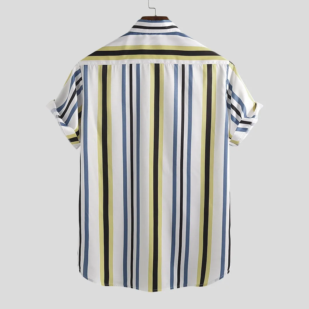 Рубашка мужская уличная chemise homme летние мужские дышащие полосатые рубашки с отложным воротником с коротким рукавом Свободные повседневные