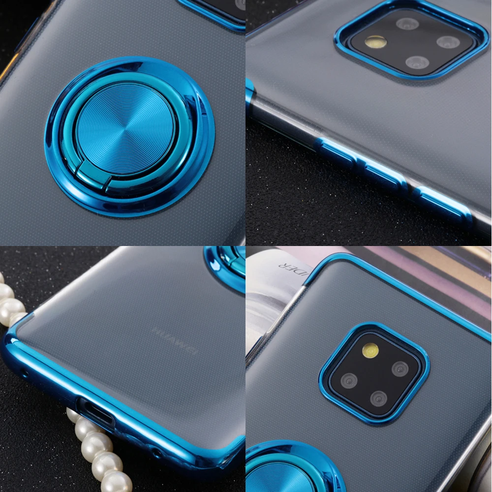 Ascromy For Huawei Mate 20 Pro Case 360 Degree Ring Stand TPU Bumper Plating Transparent Case Cover for Huawei P20 Lite Honor 10 Luxury Accessories (3)