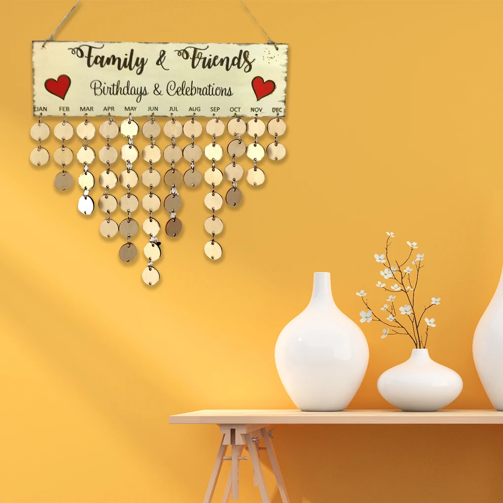 

Family Friends Words Hanging DIY Wooden Calendar Kalendar Reminder Board Plaque Home Decor Pendant Colorful