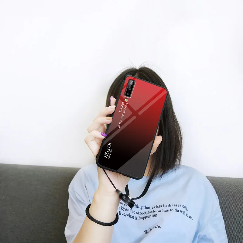 Чехол для Samsung A7 2018 роскошный стеклянный жесткий чехол в силиконовой оправе Galaxy