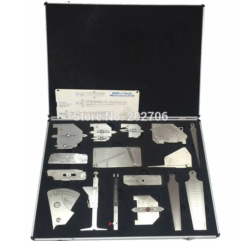 

16pcs Welding Gauge Tool Kit With Brief Case Type Taper Gage HI-LO Test Ulnar Pipe Pit Ruler MG-8 Cam Welder Inspection