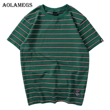 Aolamegs Футболка мужская простая полосатая Мужская футболка с круглым вырезом хлопковая Повседневная Уличная футболка пара летних модных футболок
