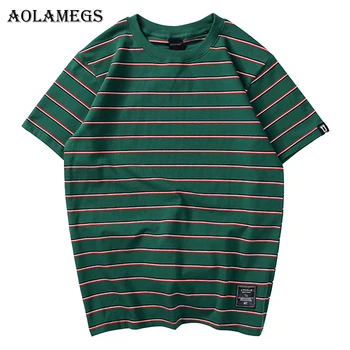 

Aolamegs T Shirt Men Simple Striped Men's Tee Shirts O-neck T Shirt Cotton Casual Streetwear T Shirts Couple Summer Fashion Tees