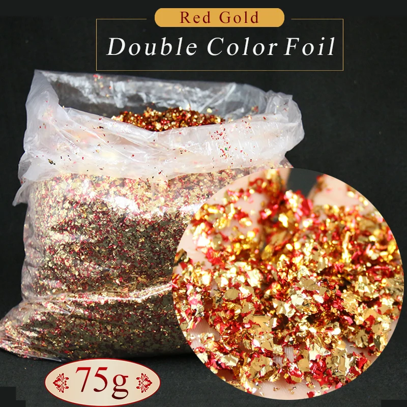 

75g alloy flake fragment Taiwan Imitation Gold Leaf Foil red gold flake for nail art crafts decoration handcraft free shipping