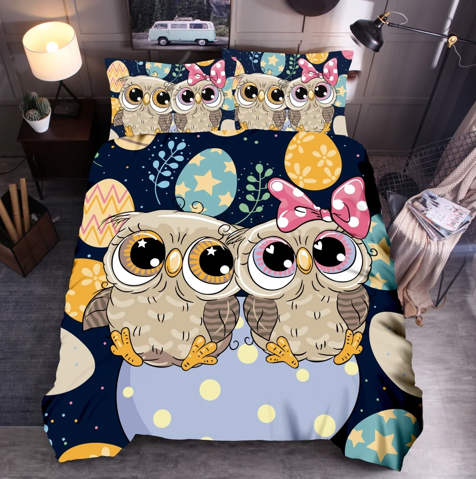 LOVINSUNSHINE Comforter Bed Sets Cartoon Kids Duvet Cover Cute Owl Printed Bedding Set AB#218