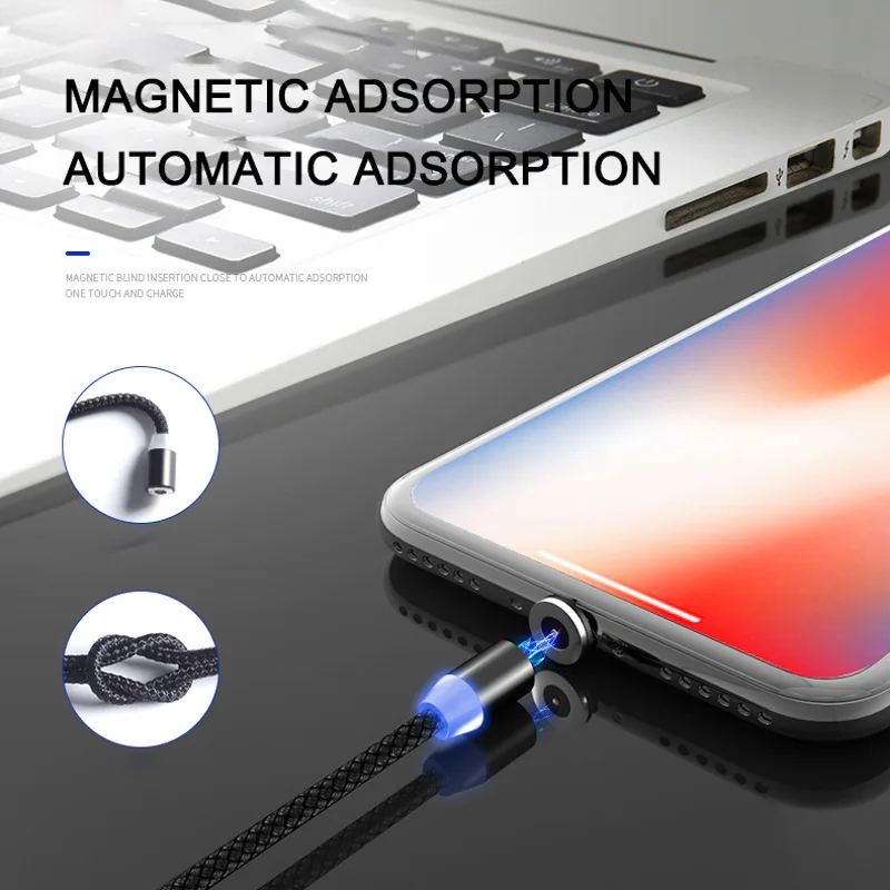 LED كابل مغناطيسي ل فون XS ماكس سامسونج Xiaomi TPYE-C سريع كابل شحن IOS المصغّر usb شاحن هاتف محمول يعمل بنظام تشغيل أندرويد كابلات شاحن