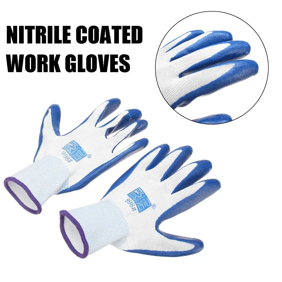 

12 Pairs Work Gloves Protective Gloves Nitrile Dipped Non-slip Long Wear-resisting Motorcycle Workplace Safety Gloves Men Women