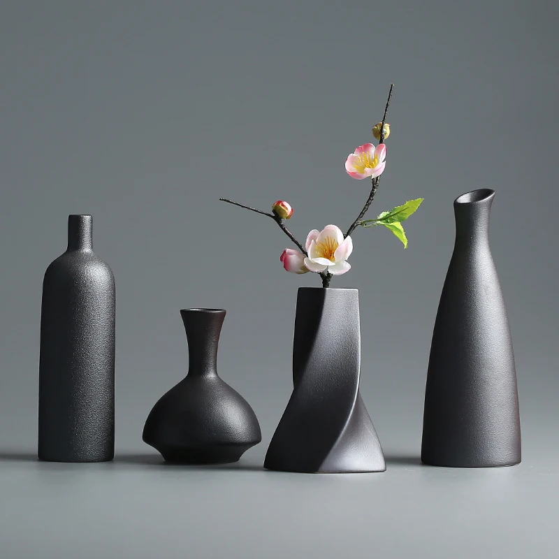 

Modern Ceramic Vase Creative Black Tabletop Vases Thydroponic Containers Flower Pot Home Decor Crafts Wedding Decoration