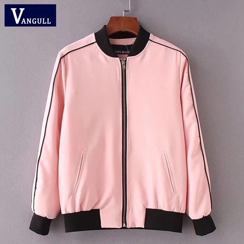 Women Sweet Pink Jacket Baseball Uniform Style Coat Ladies Elegant