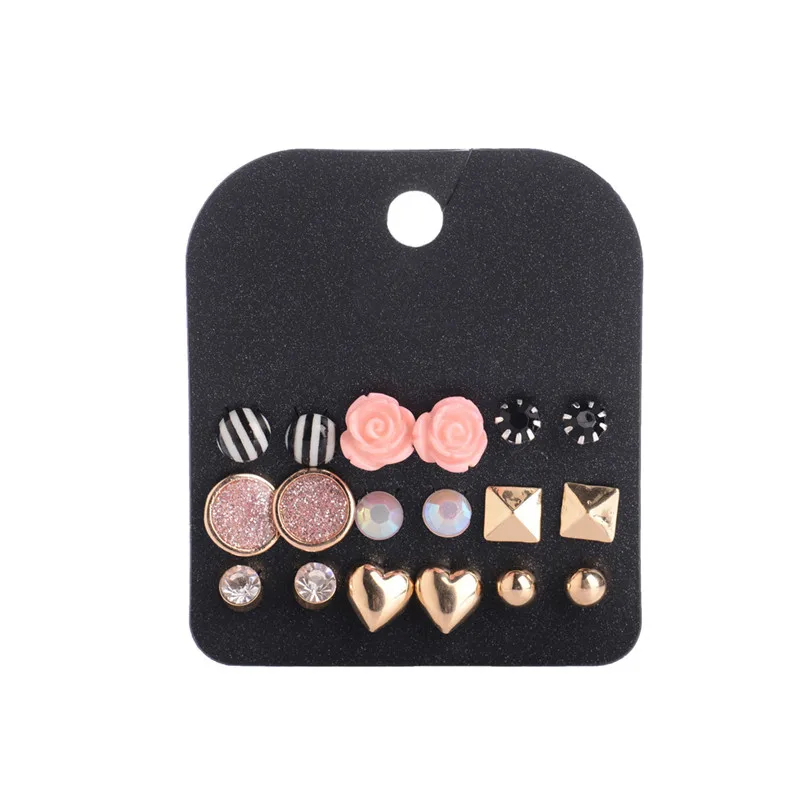 High Quality Brand Stud Earrings Gold color Square Heart Pink Rose