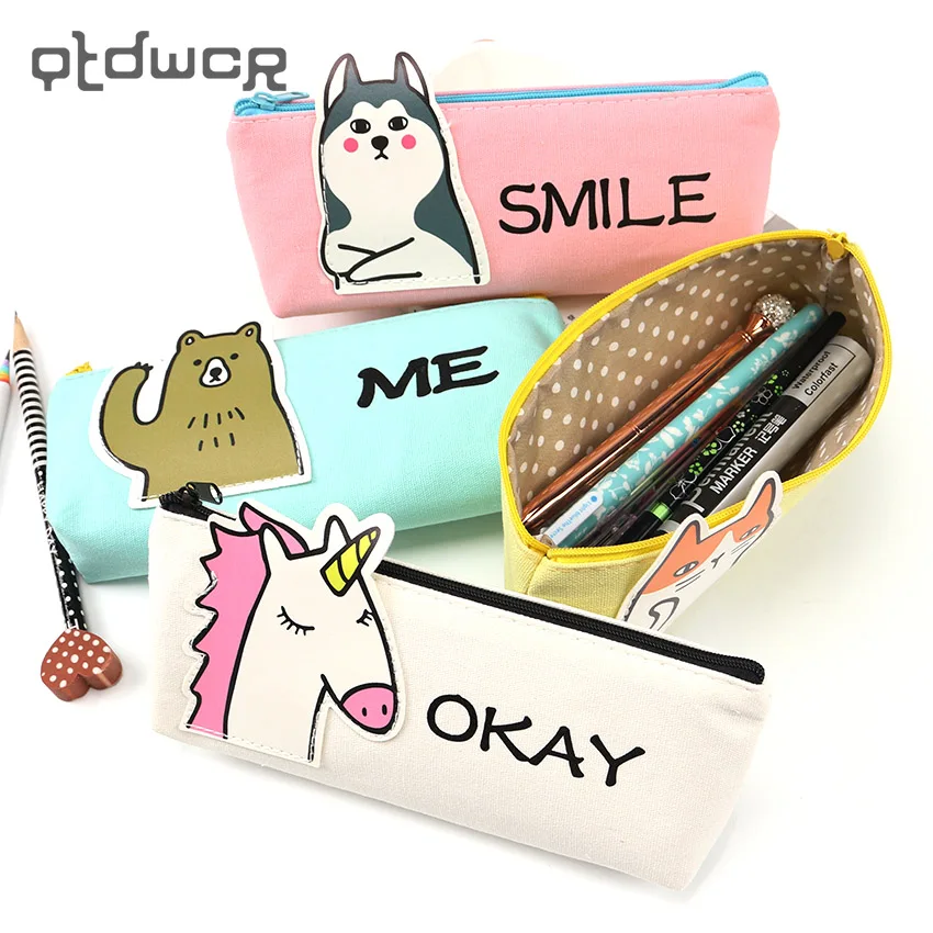 Animal Unicorn Pencil Case School Supplies Stationery Gift Students Cute Canvas Pencil Box Pencilcase Pencil Bag School Supplies