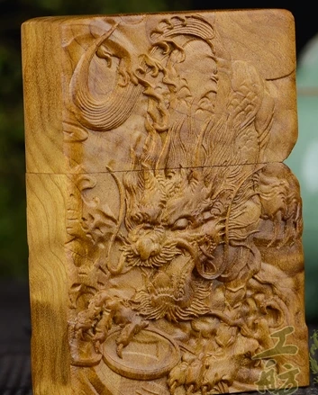 

JNGF pure Handmade carved china art collection with zpo insert brave troops Gold wire wood dragon lighter