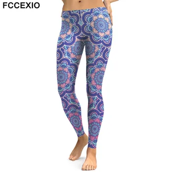 

FCCEXIO 2019 Autumn Women Leggings Mandala Flower Printed Woman Leggins Aztec Round Ombre Fitness High Waist Trouser Women Pants