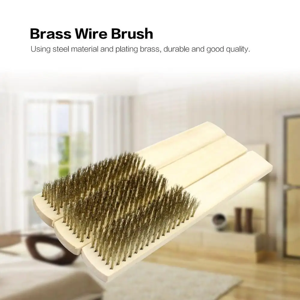 

Brass Bristle Steel Wire Brush Copper Brushes Scratch Surface Inner Polishing Grinding Metal Machine Cleaning Wood Handle