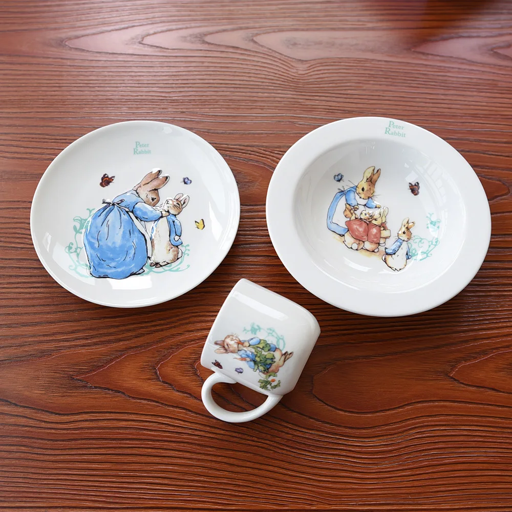 

Britain 3D Peter Rabbit Relief Baby Breakfast Dinnerware Set Soup Plate Dinner Dish Mug Kids Cutlery Kits For Children Gift Box