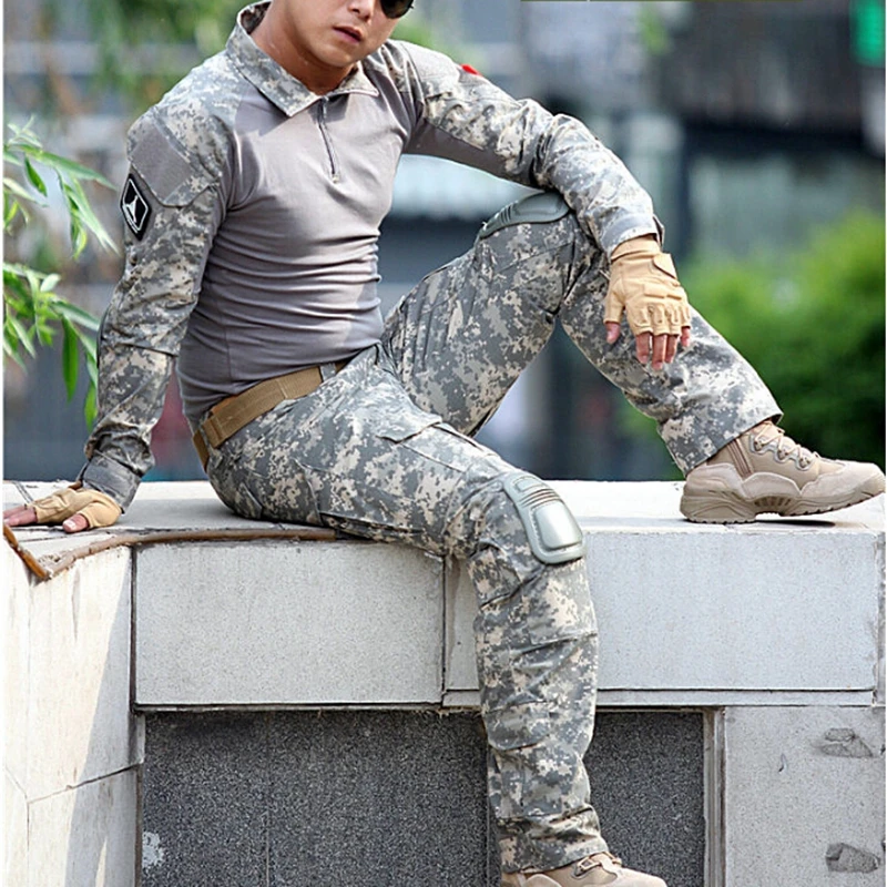 US Army Military Uniform Combat Uniform Tactical Jacket and Pants Set with Knee Pads Camouflage Suit CS Shooting Hunting Clothes US Army Military Uniform Combat Uniform Tactical Jacket and Pants Set with Knee Pads Camouflage Suit CS Shooting Hunting Clothes