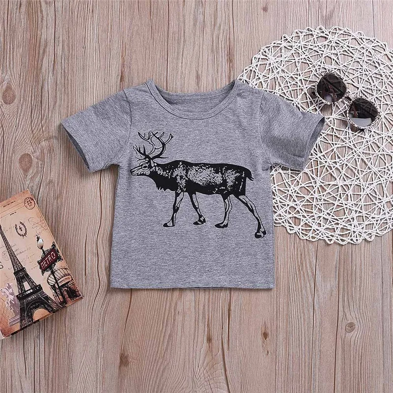 Children T Shirt Deer Animal Print Tops T Shirt Casaul Clothes Kid