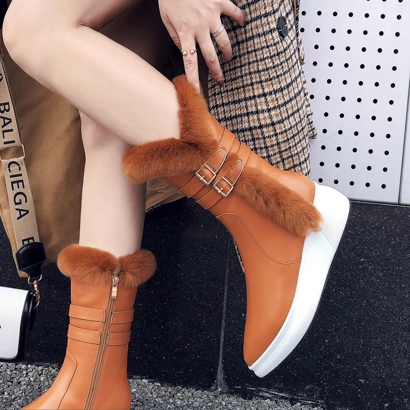 

SHEHUIMEI 2018 Winter Shoes Women's Snow Boots High Quality Real Leather Flat Soles Plush Velvet Warm Comfortable Women's Boots