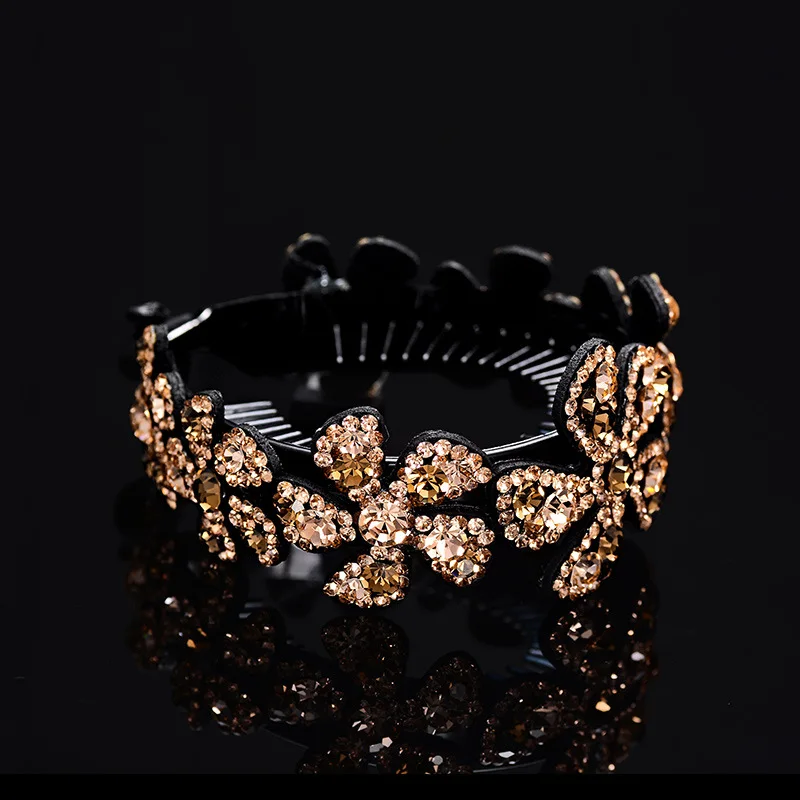 Women Rhinestone Bun Maker Bud Glitter Hair Claw Clamps Thin