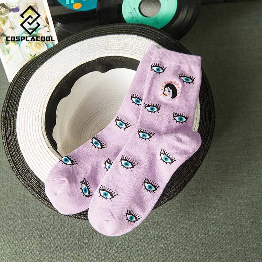 COSPLACOOL Lucu Kartun Gadis Mata Menangis Lantai Kaus Kaki Kaus