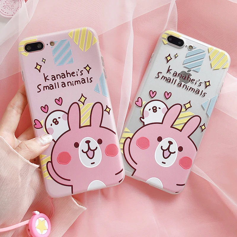 Goedkoop Voor iPhone 8 7 plus case + gehard glas screen film voor iPhone 7 8 plus 6 6 s plus kanahei telefoon gevallen + Knop sticker + touw