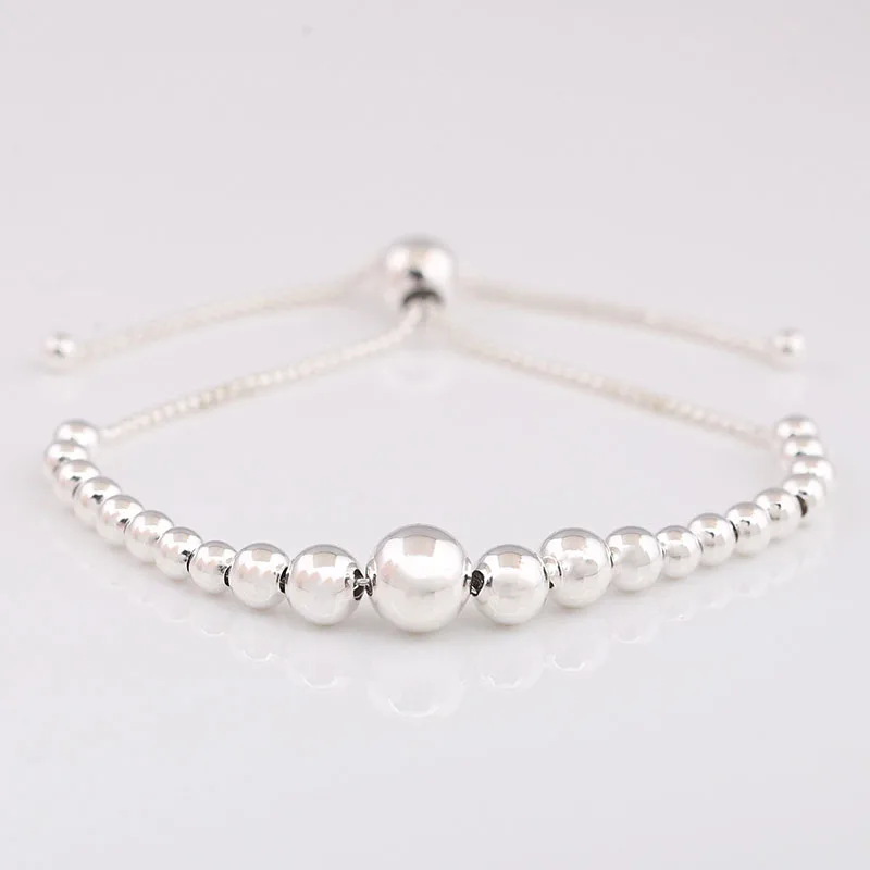 

2018 Winter 925 Sterling Silver Original String of Beads Sliding Europe Bracelet Fit Women Bead Charm Bangle Gift DIY Jewelry