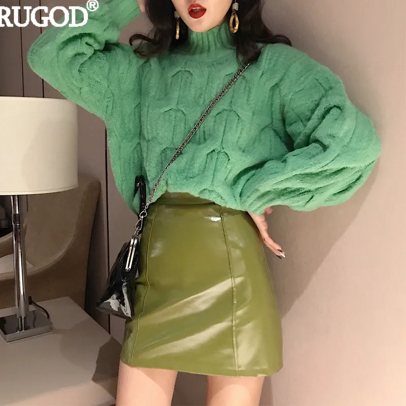 

RUGOD Fashion Solid Christmas Sweater O-neck Lantern Sleeve Thick Winter Pullover Female Casual Short Pull Femme Hiver